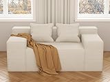 PurrJoys Kleine Moderne Loveseat-Sofa, Hybrid-Sofa-in-a-Box, Keine Montage Erforderlich, Schlafsofa mit 2 Kissen, Kratzfestes Leinen, Kleines Sofa für Kleine Räume,Wohnzimmer,Schlafzimmer, Beige