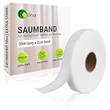Rollina Saumband zum Aufbügeln 30 m | Waschfest & extra stark | Bügelband für Vorhänge | Gardinenband zum Kürzen ohne Nähen | Textilklebeband für Stoffe & Kleidung | 2 cm breit