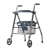 ENWYTE Rollator mit Sitz und Tasche Höhenverstellbar Zusammenklappbar Mobilitätshelfer für Erwachsene Senioren Leichter Rollator für Drinnen Draußen Stabiler Gehwagen mit Handbremsen(Gray)