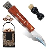ASOFTY Pilzmesser mit Bürste und Pilztasche, Holzgriff Pilzmesser, Tragbares Pilzsammler Messer, Taschenmesser, Klappmesser für Champignon, Trüffel