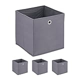 Relaxdays Aufbewahrungsbox 4er Set, Faltbare Regalboxen, HxBxT: 30 x 30 x 30 cm, Grifflöcher, Faltboxen für Regale, grau, Eisen, Pappe, Vlies, Dunkelgrau