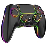 MYSTILUCK Wireless Controller für PS4/PS3/Pro/PC/MAC/iOS/Android10/Steam Deck, Gamepad mit 7 Farben RGB Beleuchtung/Dual Vibration/Turbo/6-Achsen-Gyrosensor/Touchpad/Kopfhörerbuchse/1500 mAh Akku