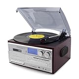 Retro Bluetooth Plattenspieler mit eingebauten Lautsprechern, CD-Player, AM/FM Radio, SD/USB Play, kompatibel mit Schallplatten