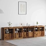 Fasba Sideboard mit LED-Leuchten Altholz 283x37x67 cm Holzwerkstoff, Sideboard Multifunktionaler Aufbewahrungsschrank für Wohnungen Essbereich Flur Gästezimmer3333113