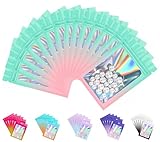 Plaphy 100 Stück holografische Zippbeutel, Druckverschlussbeutel mit Fenster in Farbverlauf, wiederverschließbare Aluminiumfolien beutel, Mylar Bags für Verpackungen (Grün und Rosa, 16 x 24 cm)