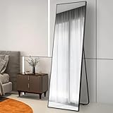 Vlsrka 160x50cm Standspiegel Ganzkörperspiegel Schwarz, Wandspiegel Groß, Spiegel Stehend/Wand, Moderne Ankleidespiegel mit Aluminiumrahmen, Stehspiegel Ganzkörper für Wohnzimmer Schlafzimmer Flur