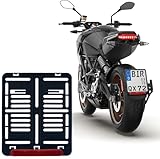 1x Kennzeichenhalter DE Für Kennzeichen im Format 180 x 200 mm 18 x 20 cm (für Motorrad Roller) Material Kunststoff Schwarz (Unlackiert) Mit Rückstrahler Reflektor mit Zulassung