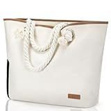 Lekespring Strandtasche Damen Groß mit Reißverschluss, Damen Shopper Badetasche XXL Familie Saunatasche Reisetasche Beach Tote Bag für Strand Reisen Einkaufen Sport u.Arbeit (Beige)