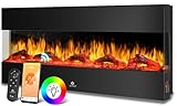 KESSER® Wandkamin Elektrokamin 3D Elektrischer 117cm Kamin mit Heizung 9 Farbmodi LED Flammeneffekt, 900/1800 W Kaminofen Wand und Einbaukamin Wandmontage Heizung App-Funktion Fernbedienung schwarz