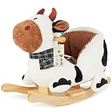 Bieco Plüsch Schaukeltier Kuh 'Buernhof'| Kinder Schaukelstuhl / Sicherheitsgurt | Baby Schaukel | Schaukel Kleinkind | Schaukeltier Baby Zimmer | Baby Schaukelwippe ab 9 Monate | Schaukelpferd Holz