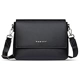 Bugatti Ella Schultertasche für Damen, Frauen-Umhängetasche in Saffiano-Art aus Kunstleder, schwarz