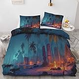 Bettwäsche 135x200 Hawaii Strand Bettwäsche Set Tropisch Palme 2teilig, Weich & Bügelfrei Wende Mikrofaser Bettbezüge, 1 Bettbezug 135x200 mit Reißverschluss + 1 Kissenbezug 80x80 cm