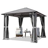 TOOLPORT Gartenpavillon 3x3 m mit Stahldach - Hardtop Pavillon mit 4 Seitenteilen und Moskitonetzen in Grau