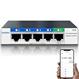 5-Port-Gigabit-Ethernet-Netzwerk-Switch, QoS, VLAN, DHCP-Snooping, App-Fernbedienung/Web-Interface-Monitor, Desktop-/Wandhalterung, Cloud-Management-Ethernet-Splitter, Heim/Büro, Netzwerk-Hub