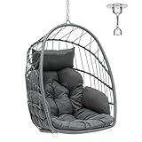 YITAHOME Hängesessel Max. Belastung 150kg Hängesessel ohne Gestell 2 Kissen, Stabiler Rattan-Rahmen, 105x74x72cm Hängesessel Hängend mit Einer Kette & S-Haken für Terrasse, Garten, Wohnzimmer, Grau