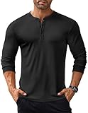 COOFANDY Herren Langarmshirt Henley Shirt Langarm T Shirt mit Knopfleiste Longsleeve T Shirt Henley T Shirt V Ausschnitt Pullover Regular Fit Schwarz M
