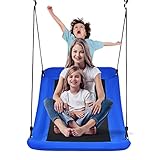 COSTWAY Nestschaukel verkrümmt bis 150kg belastbar, 120-180cm verstellbares Seil, Hängeschaukel Baumschaukel, Outdoor Mehrkindschaukel Gartenschaukel für Kinder & Erwachsene (Blau)