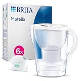 BRITA Wasserfilter Kanne Marella weiß (2,4l) inkl. 6x MAXTRA PRO All-in-1 Kartusche (Halbjahrespaket) – Wasserfilter reduziert Kalk, Chlor, Blei, Kupfer & geschmacksstörenden Stoffen im Leitungswasser