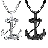 JKJF 2 Stück Anker Anhänger Kette Halskette Edelstahl Anker Nautisch Anhänger Kette Vintage Marine Piratenkette Gotik Hip Hop Punk Rock Halskette für Herren und Jungen - Silber Schwarz