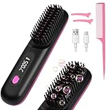 LOPHE Glättbürste Kabellos,Tragbare Mini Glätteisen Haarglättungsbürste mit LED-Bildschirm 3-Stufen Temperatur Wiederaufladbar Straightener Brush für Haar und Das Styling Von Bart,Schwarz