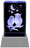 Kaltner Präsente Stimmungslicht - Das perfekte Geschenk: LED Kerze/Kristall Glasblock / 3D-Laser-Gravur/Eulen Nachtlicht, Ich Liebe Dich Geschenke für Frauen, Jahrestag, Hochzeitstag, Valentinstag