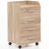 FineBuy Rollcontainer 40 x 70,5 x 33 cm, Schreibtisch-Container Rollschrank 4 Schubladen, Moderner Schubladencontainer mit Rollen, Standcontainer Bürocontainer Beistellcontainer