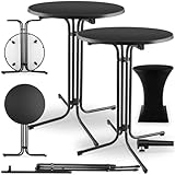 tectake® Gastro 2er Set Stehtisch klappbar, Bistrotisch mit Husse, Tisch Ø80cm, Stehtisch mit MDF-Tischplatte, Gartentisch klappbar, Klapptisch, rund, Stahlgestell, stabil, robust - schwarz, 2er Set
