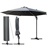 BRAST® Alu Sonnenschirm Ampelschirm | Ø360cm Grau | Schützhülle | viele Modelle | UV-Schutz 80+ | wasserabweisend | drehbar schwenkbar & höhenverstellbar