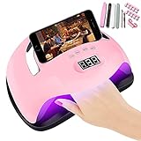 168W Nageltrockner, UV LED Lampe für Nägel, Professionelle Nagellampe mit 4 Timer, Nageltrockner für Gelnägel Tragbarer Nageltrockner, Nagelwerkzeuge für Fingernagel und Zehennagel (Rosa)
