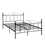 Double Bed Doppelbett Metallbett Bettrahmen Bettgestell für 140x190CM Matratze, Metall Bodenbett Schlafzimmer Bett mit Kopfteil Geeignet für Gästebett Jugendbett Seniorenbetten/Schwarz/Stil A