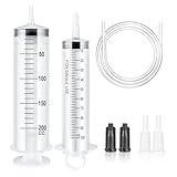 OFFCUP Großer Spritze 200ml + 100ml, Kunststoffspritze mit Schlauch und Stopfen, Dosierspritze den Flüssigkeitstransfer für Experimente Plastikspritze für Messen Öl Klebstoffapplikator