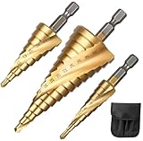 Lohill HSS Stufenbohrer, 3-tlg Stufenbohrer Set, Schälbohrersatz, Exact Spiralnut Kegelbohrer, 4 mm bis 12/20/32mm Titanbeschichtet Profi Metallbohrer Bohrer Satz für Metall, Holz, Kunststoff