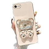 Rnrieyta Miagon Bär Spiegel Ständer Hülle für iPhone 6 Plus/6S Plus,Cute Mädchen Dünn Treibsand Glitzer Galvanisierte Schutzhülle Weiches Case Bumper mit Spiegel Halter Kickständer
