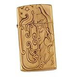 Petroleum-Sturmfeuerzeug, Messinggehäuse und Messingliner, schlank und retro, beidseitige Prägung, nachfüllbar, geeignet for Sammeln und Dekorieren (Petroleum nicht im Lieferumfang enthalten)(Brass5)
