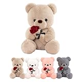 LIHIQIYA Teddybär mit Rosen, Neujahrsgeschenke für Frauen, 25cm Plüschtier mit Rose, Plüsch-Bär Teddybären Stofftier Spielzeug Süße Silvester Kuscheltier Geburtstagsgeschenk für Beste Freundin Ehefrau