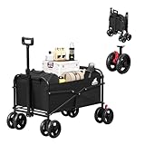 WOLTU Bollerwagen faltbar, Handwagen Transportwagen klappbar, Gartenwagen Strandwagen mit Bremsen Doppelrädern, Trolley für Garten Strand Camping, 80 kg belastbar, Schwarz