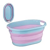 Relaxdays Wäschekorb faltbar, 22 Liter, Wäschewanne Kunststoff, platzsparend zusammenklappbar, mit Griffen, rosa/blau