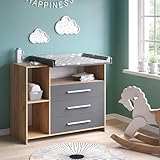 Vicco Wickelkommode Oskar, Wickelaufsatz für die Kommode, Goldkraft Eiche/Anthrazit, 113 x 100 cm