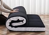 ZIKEBTUY 203*100*10CM Japanischer Futon Matratze - 10CM Dick Klappbar Boden Schlafmatratze für Gäste, Aufrollen Tragbar Matratze für Gästebett, Tatami/Schlafsäle Bett, Camping oder Wohnmobil - Schwarz