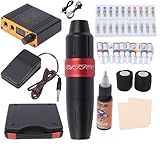 Tattoo Pen Maschine,Pedal Tattoomaschine,Tattoo Hybrid Rotary Pen,Mit 5 Tinten 20 Nadelpatronen Netzteil,Einstellbare Spannung,10000 U/Min
