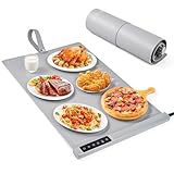 LustLocke Warmhalteplatte Silikon, Elektrischer Speisenwärmer mit 5 Einstellbare Temperaturstufen, Warmhalteplatte Elektrisch Tragbare, Warmhalteplattes Faltbar für Warm Halten, Auftauen(Silbergrau)