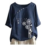 PPangUDing T-Shirt Damen Sommer Elegante Kurzarm Pusteblume Druck Lose Rundhals Bluse Oberteile Tops Tunika Tee Shirt Bluse Hemd Kurzarmshirt Tank Top