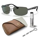 Ray-Ban RB3445 Rechteckige Sonnenbrille mit Brillen-Set, verstellbare Nasenpolster, polierter Metallrahmen, grünes klassisches G-15-Objektiv, 61 mm, Polierter Rotguss-Rahmen, grüne klassische