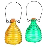 WENKO Maximex Wespenfalle Glas Grün & Gelb 2-teiliges Set, ohne Chemie-Einsatz, mit praktischem Metallbügel zum Aufhängen, angesagtes Design in fröhlichen Farben, Maße (H x Ø): je 9x14cm