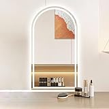 Xxbbyubo Beleuchteter Badezimmer Schminkspiegel, Modern Bogen Antibeschlag Badspiegel, Geformter 3 Lichtfarben Dimmbar Ganzkörperspiegel, Intelligent Kosmetikspiegel mit Touchschalter(20x32In)