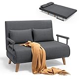 Xbro Schlafsofa 2-Sitzer mit Bettfunktion, Schlafsessel mit Bettfunktion mit Verstellbarer Rückenlehne und 2 Kissen, Sessel mit schlaffunktio für kleine Wohnung (Dunkelgrau)