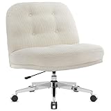 IWMH Bürostuhl ohne Armlehnen, Breiter und Dicker Drehstuhl mit Rollen,Höhenverstellbar Schreibtischstuhl mit Kordsamt, Ergonomischer Stuhl, Lesesessel zum Sitzen im Schneidersitz (Weiß)