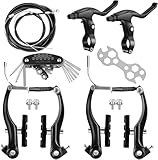 Hmseng 2 Paar Fahrrad Bremsen Set Mit Werkzeug.,with Tools V-Typ Fahrradbremsen Enthalten,mit 2 Stücke Bremskabeln und 4 Stücke Kabel Endkappen für Mountainbike-Black
