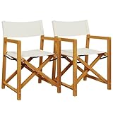 vidaXL Klappbare Regiestühle 2 STK., Gartenstuhl mit Holzrahmen, Klappstuhl für Garten Balkon, Regiestuhl Campingstuhl Stuhlset, Modern, Cremeweiß Stoff