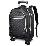Rucksack mit Rollen Damen 17 Zoll – Leichter Reise trolley handgepäck (52x32x20 cm) – Wasserdichter Laptop Rucksack mit Teleskopgriff für Business, Uni, Flugzeug – 35L Fassungsvermögen – Schwarz